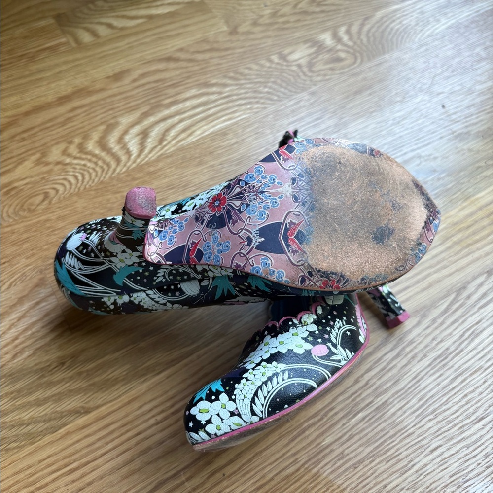 Irregular Choice Black Heels with Pink and White Floral Design - Picture 4 of 11